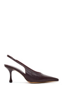 Women's Burgundy High-Heeled Open-Back Leather Shoes | Derimod