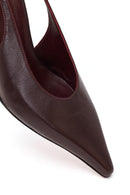 Women's Burgundy High-Heeled Open-Back Leather Shoes | Derimod