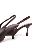 Women's Burgundy High-Heeled Open-Back Leather Shoes | Derimod