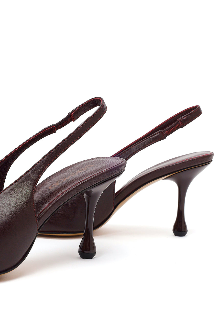 Women's Burgundy High-Heeled Open-Back Leather Shoes