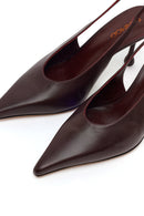 Women's Burgundy High-Heeled Open-Back Leather Shoes | Derimod