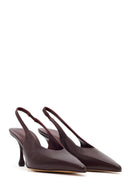 Women's Burgundy High-Heeled Open-Back Leather Shoes | Derimod