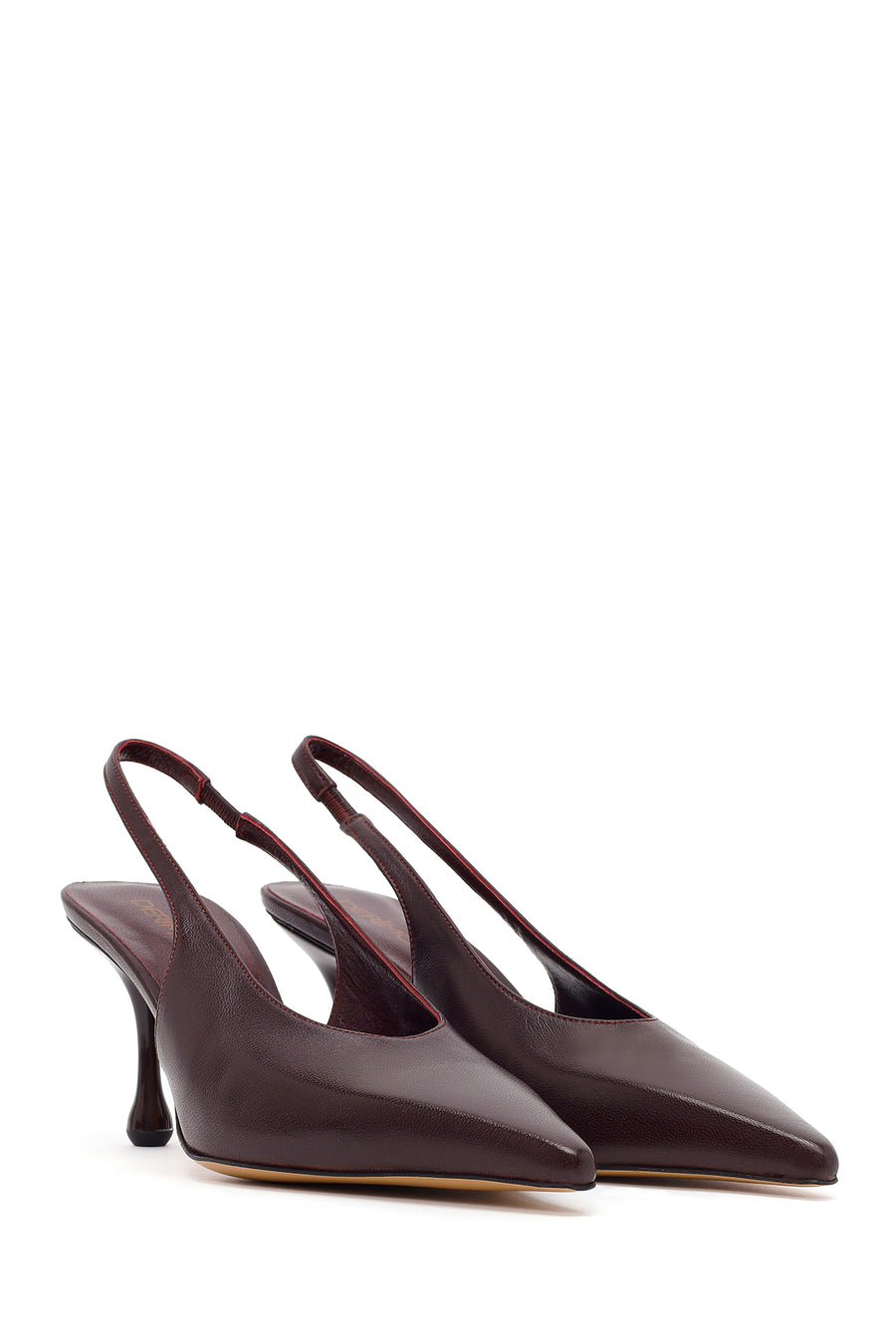Women's Burgundy High-Heeled Open-Back Leather Shoes