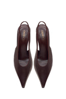 Women's Burgundy High-Heeled Open-Back Leather Shoes | Derimod