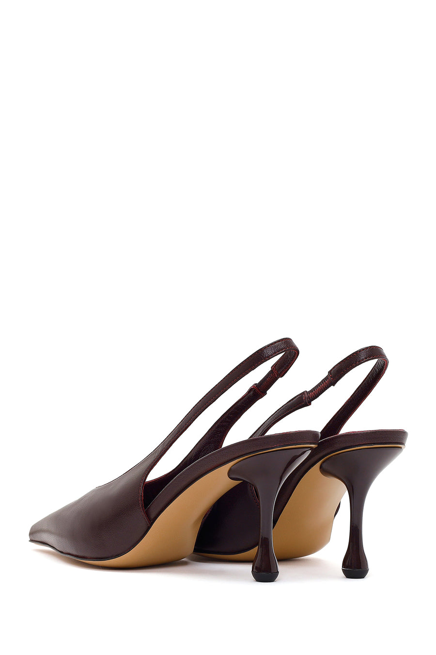 Women's Burgundy High-Heeled Open-Back Leather Shoes