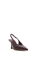 Women's Burgundy High-Heeled Open-Back Leather Shoes | Derimod
