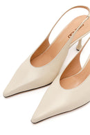 Women's Cream High-Heeled Open-Back Leather Shoes | Derimod