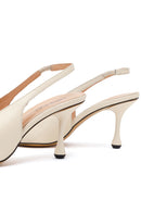 Women's Cream High-Heeled Open-Back Leather Shoes | Derimod