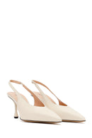 Women's Cream High-Heeled Open-Back Leather Shoes | Derimod