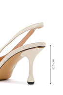 Women's Cream High-Heeled Open-Back Leather Shoes | Derimod