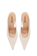 Women's Cream High-Heeled Open-Back Leather Shoes | Derimod