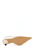 Women's Cream High-Heeled Open-Back Leather Shoes | Derimod