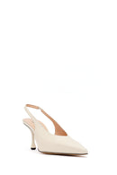 Women's Cream High-Heeled Open-Back Leather Shoes | Derimod