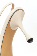 Women's Cream High-Heeled Open-Back Leather Shoes | Derimod