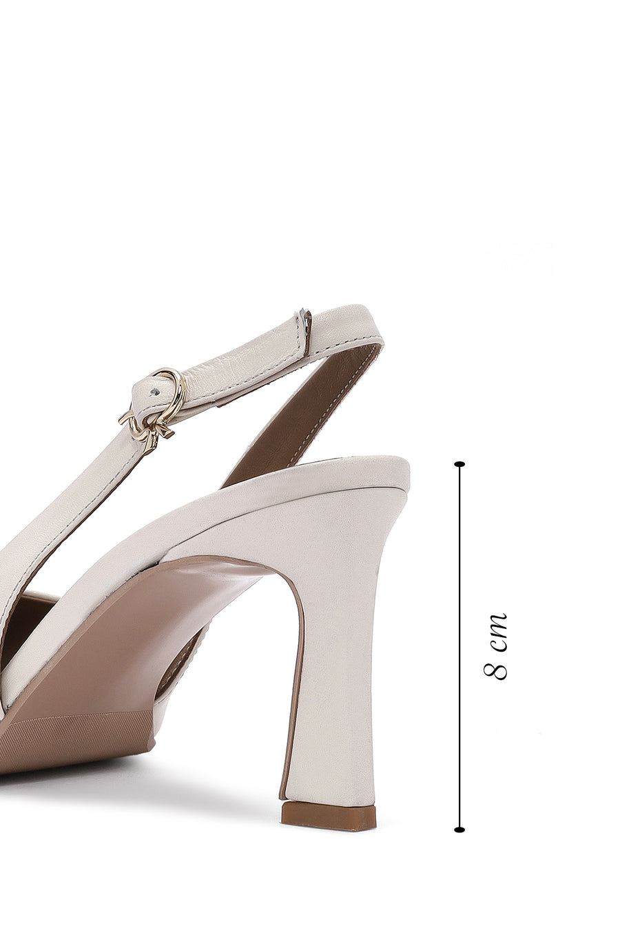 Women's Cream Buckled Ankle Slingback Heeled Leather Shoes