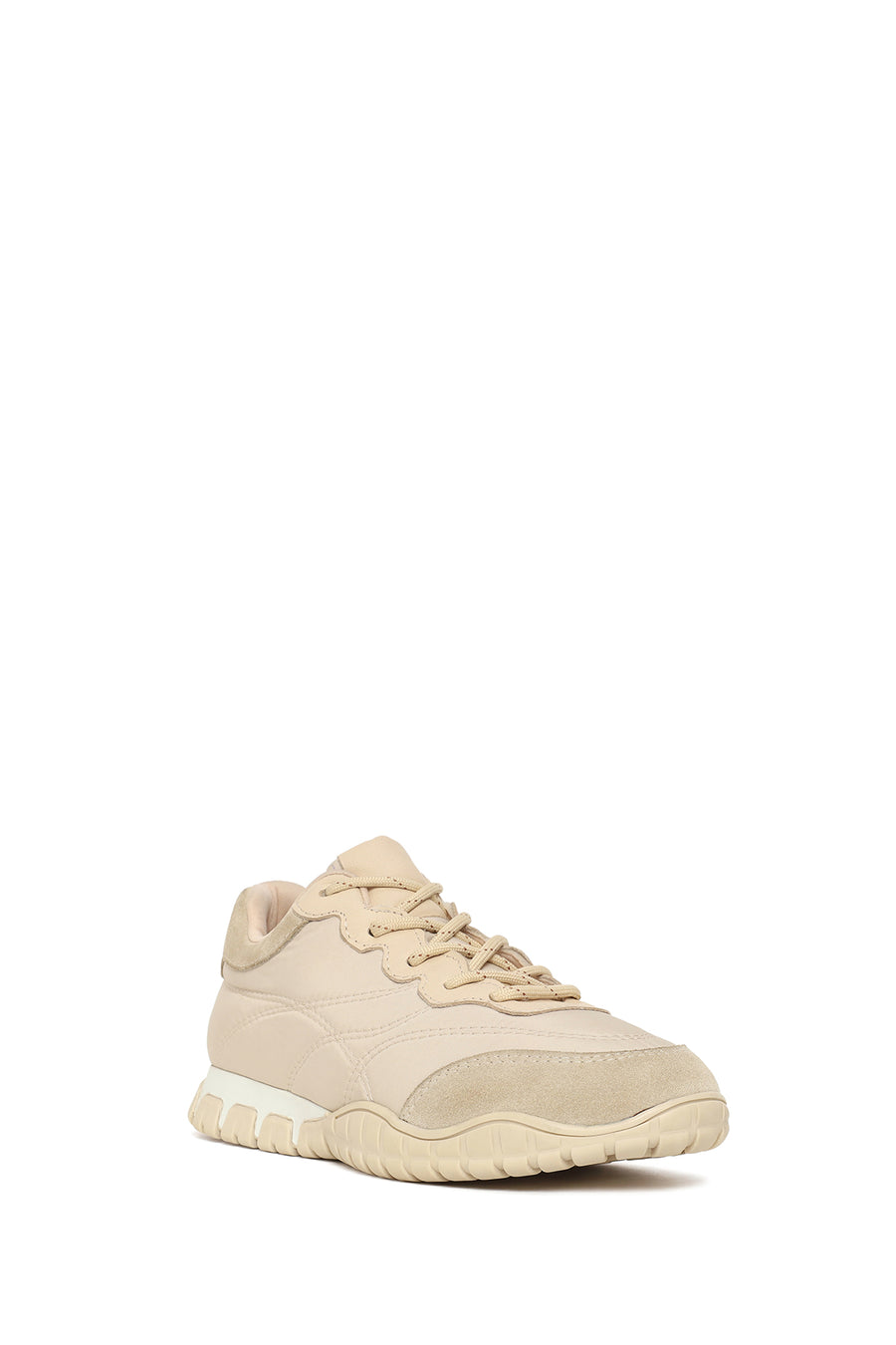 Woman Beige Lace-Up Leather Sneakers