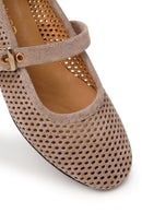 Kadın Vizon Fileli Süet Deri Babet | Derimod