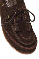Women's Brown Tassel Suede Leather Loafer | Derimod