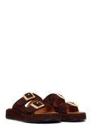 Woman Brown Double-Buckle Thick-Soled Suede Slipper | Derimod