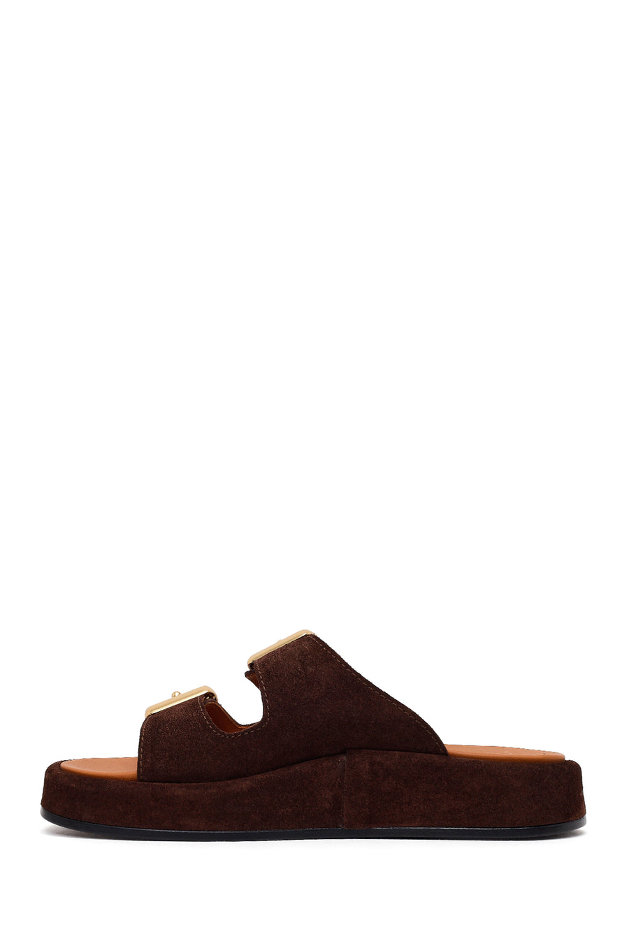 Woman Brown Double-Buckle Thick-Soled Suede Slipper