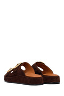 Woman Brown Double-Buckle Thick-Soled Suede Slipper | Derimod