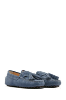 Women's Blue Tassel Suede Leather Loafer | Derimod