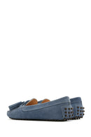 Women's Blue Tassel Suede Leather Loafer | Derimod