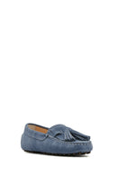 Women's Blue Tassel Suede Leather Loafer | Derimod