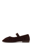 Women's Brown Suede Leather Ballet Flats | Derimod