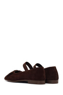 Women's Brown Suede Leather Ballet Flats | Derimod