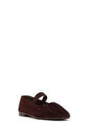 Women's Brown Suede Leather Ballet Flats | Derimod