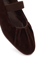 Women's Brown Suede Leather Ballet Flats | Derimod