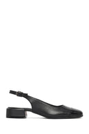 Women's Black Open Back Short Chunky Heel Leather Shoes | Derimod