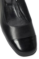 Women's Black Open Back Short Chunky Heel Leather Shoes | Derimod