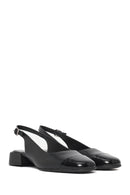 Women's Black Open Back Short Chunky Heel Leather Shoes | Derimod