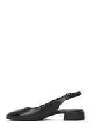 Women's Black Open Back Short Chunky Heel Leather Shoes | Derimod