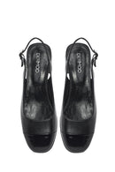 Women's Black Open Back Short Chunky Heel Leather Shoes | Derimod