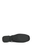 Women's Black Open Back Short Chunky Heel Leather Shoes | Derimod