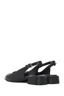 Women's Black Open Back Short Chunky Heel Leather Shoes | Derimod