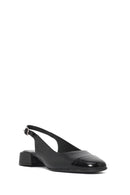 Women's Black Open Back Short Chunky Heel Leather Shoes | Derimod