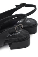 Women's Black Open Back Short Chunky Heel Leather Shoes | Derimod