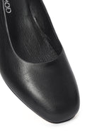 Women's Black Short Thick-Heeled Leather Shoes | Derimod