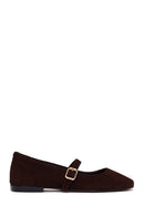 Woman Brown Strappy Suede Leather Ballet Flat | Derimod
