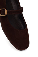 Woman Brown Strappy Suede Leather Ballet Flat | Derimod