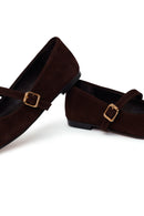 Woman Brown Strappy Suede Leather Ballet Flat | Derimod