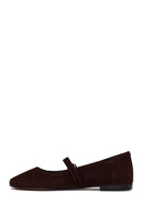 Woman Brown Strappy Suede Leather Ballet Flat | Derimod