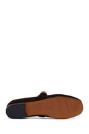 Woman Brown Strappy Suede Leather Ballet Flat | Derimod