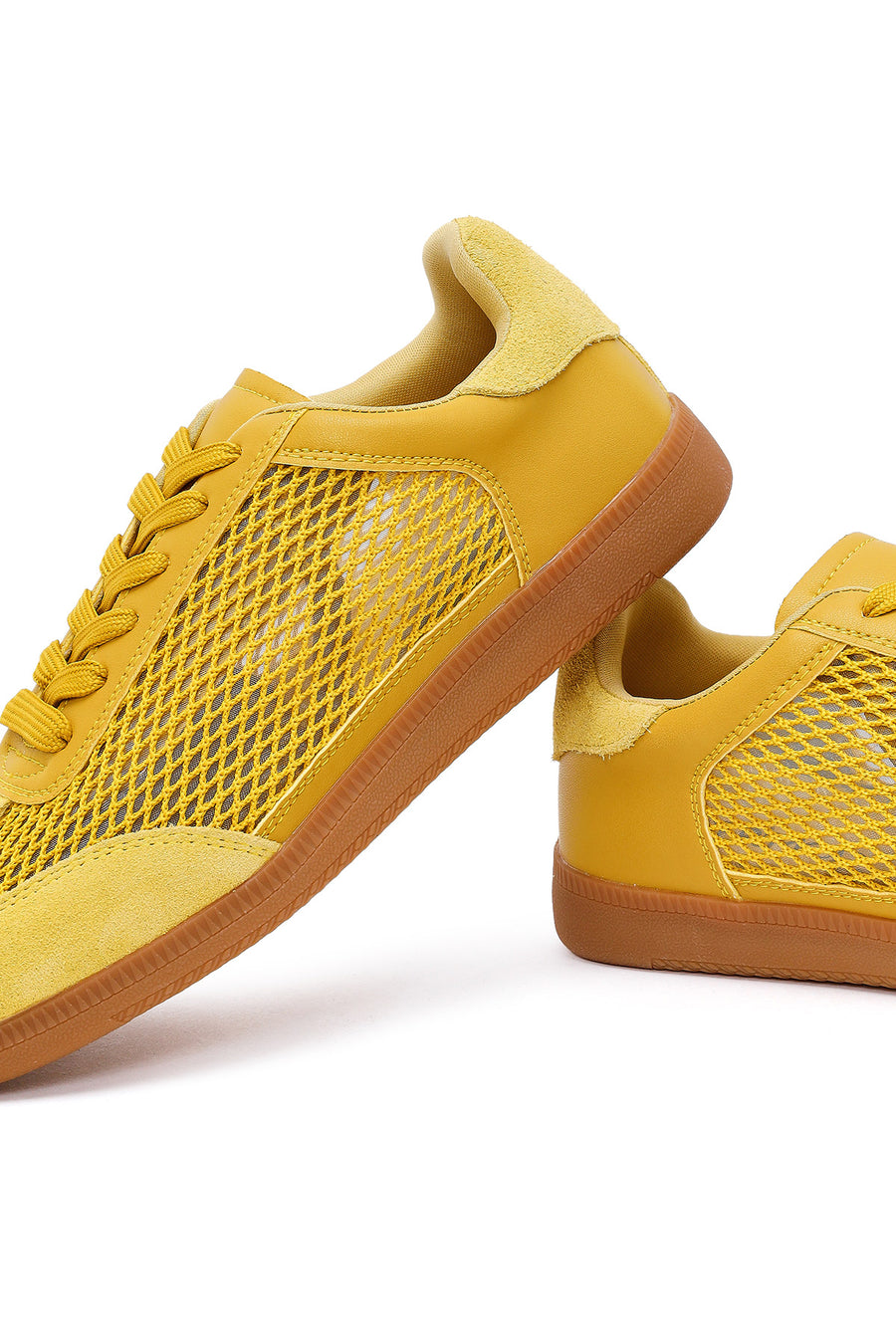 Kadın Sarı Bağcıklı Fileli Süet Deri Sneaker