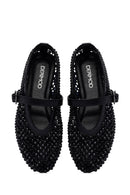 Women's Black Mesh Stoned Ballerinas | Derimod