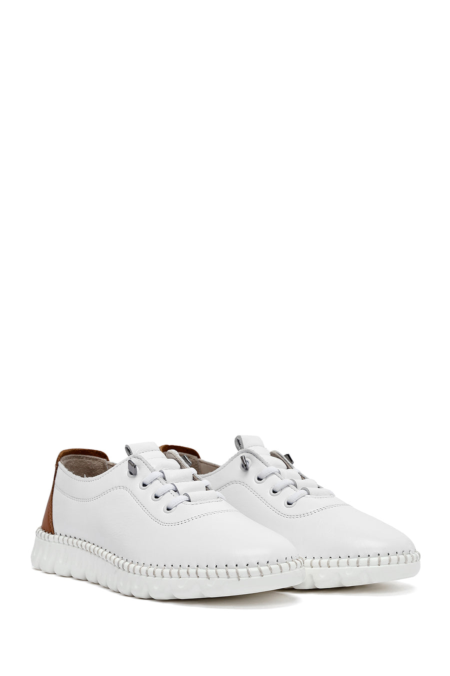 Kadın Beyaz Bağcıklı Deri Sneaker